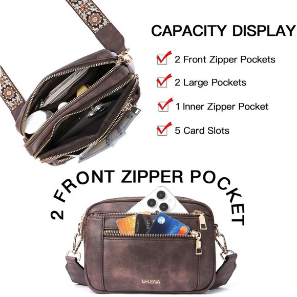 Telena Women Coffee Trendy Vegan Leather Shoulder Handbags With Adjustable Strap - Picture 5 of 7